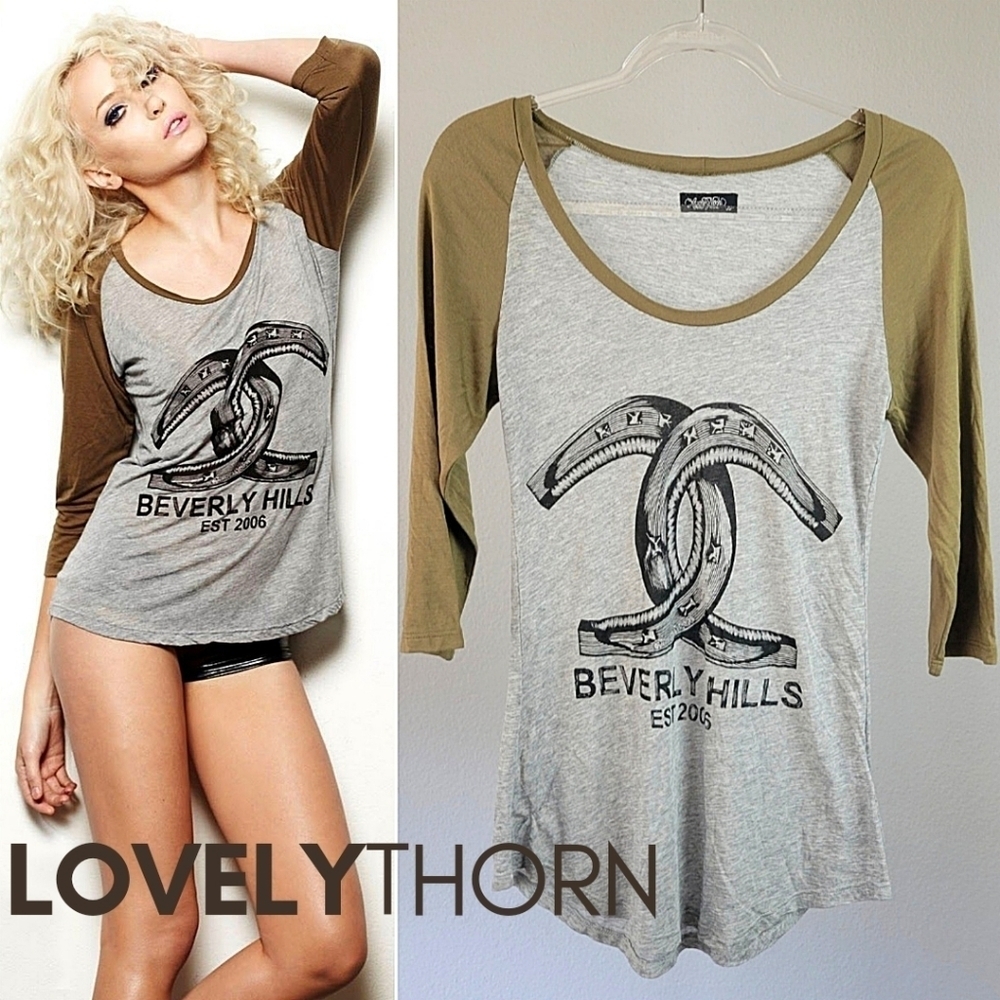 LAUREN MOSHI // ltd ed beverly hills horseshoe graphic super soft baseball tee